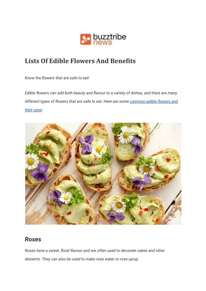 lists of edible flowers and benefits