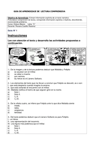 gu a de aprendizaje de lectura comprensiva