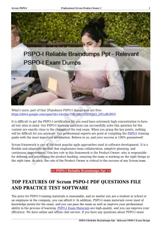 PSPO-I Reliable Braindumps Ppt - Relevant PSPO-I Exam Dumps