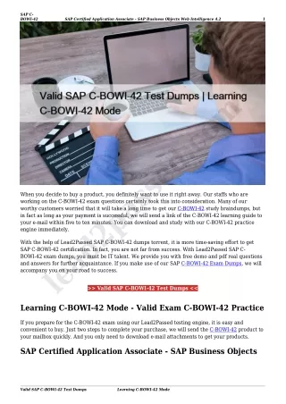 Valid SAP C-BOWI-42 Test Dumps | Learning C-BOWI-42 Mode