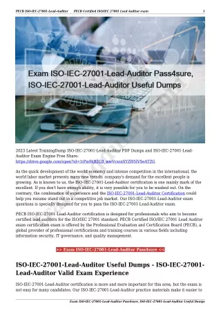 Exam ISO-IEC-27001-Lead-Auditor Pass4sure, ISO-IEC-27001-Lead-Auditor Useful Dumps