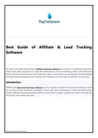 Best Guide of Affiliate & Lead tracking Software | Pingtree Systems