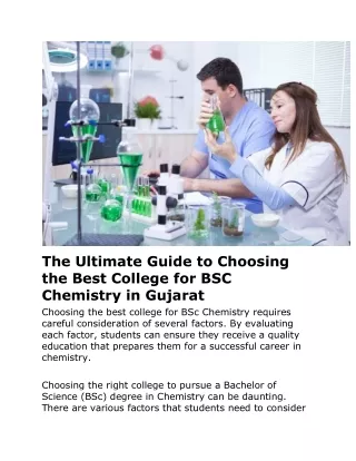 The Ultimate Guide to Choosing the Best College for BSC Chemistry in Gujarat