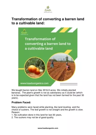Transformation of converting a barren land to a cultivable land