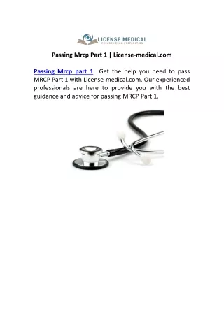 Passing Mrcp Part 1 | License-medical.com