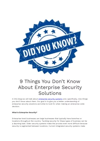 Things You Don’t Know About Enterprise Security Solutions