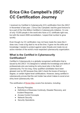 Erica Ciko Campbell’s (ISC)² CC Certification Journey