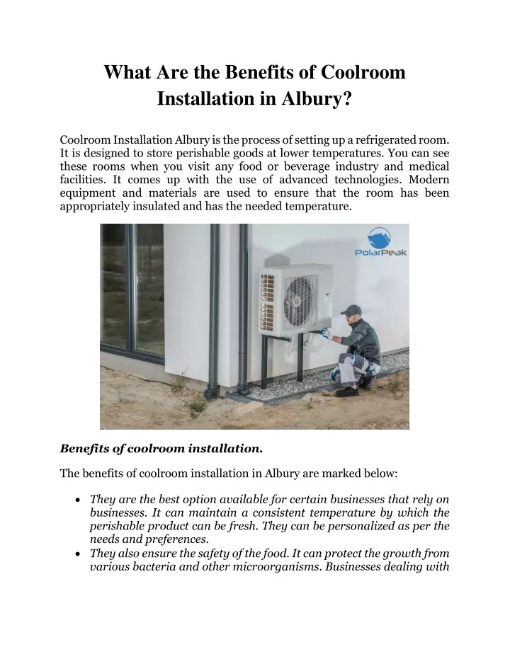 what are the benefits of coolroom installation