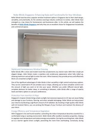 Roller Blinds Singapore Enhancing Style and Functionality for Your Windows