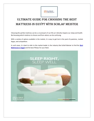 Ultimate Guide for Choosing the Best Mattress in Egypt with Schlaf Meister
