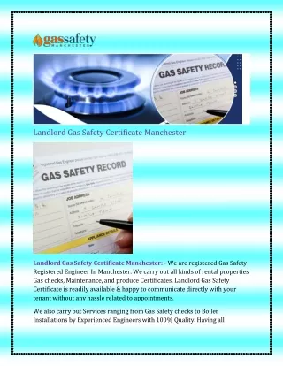 Landlord Gas Safety Certificate Manchester