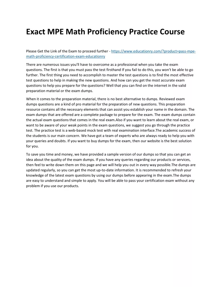 exact mpe math proficiency practice course