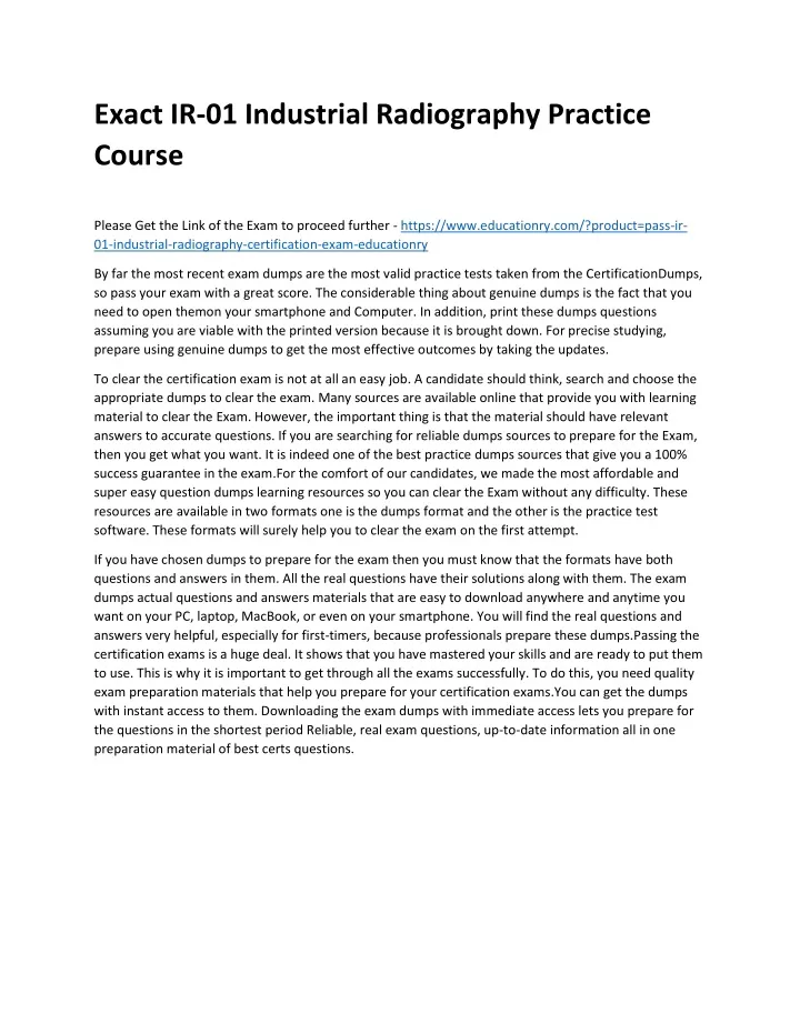 exact ir 01 industrial radiography practice course
