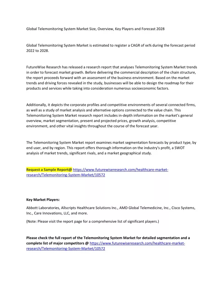 global telemonitoring system market size overview