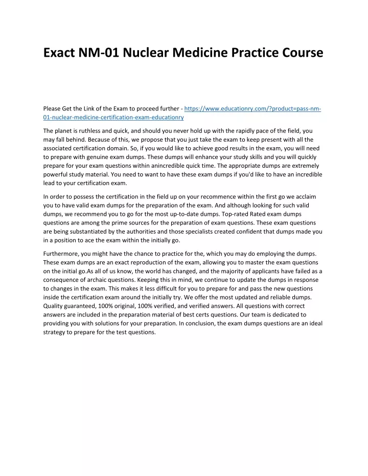 exact nm 01 nuclear medicine practice course