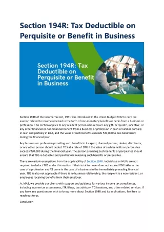 Section 194R: Tax Deductible on Perquisite or Benefit in Business