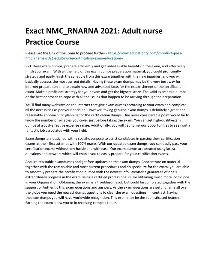 exact nmc rnarna 2021 adult nurse practice course