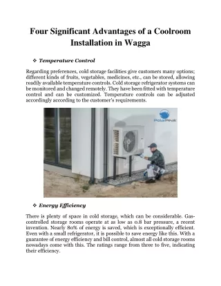 Four Significant Advantages of a Coolroom Installation in Wagga