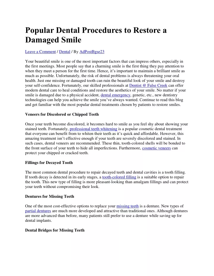 popular dental procedures to restore a damaged