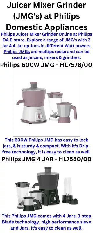 Juicer Mixer Grinder (JMG's) at Philips Domestic Appliances