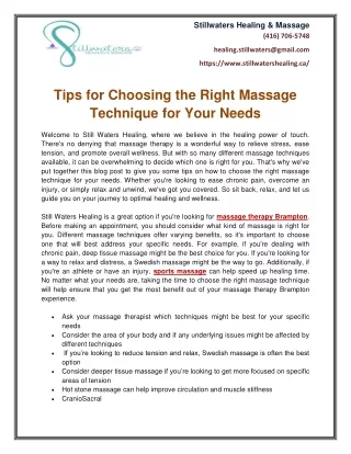 Tips for Choosing the Right Massage Technique for Your Needs