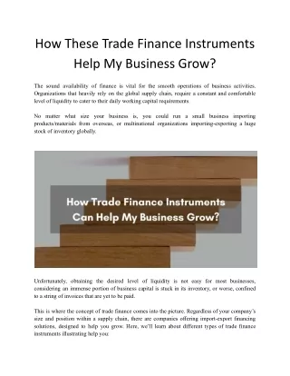 How These Trade Finance Instruments Help My Business Grow?