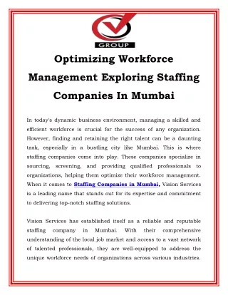 Optimizing Workforce Management Exploring Staffing Companies In Mumbai