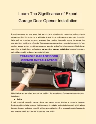 Learn The Significance of Expert Garage Door Opener Installation