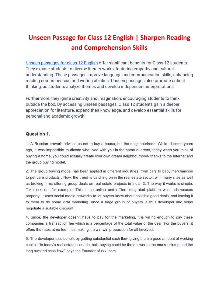 unseen passage for class 12 english sharpen