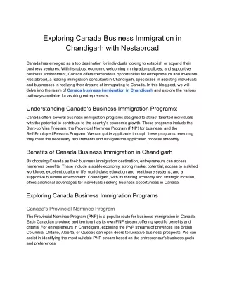 Exploring Canada Business Immigration in Chandigarh with Nestabroad