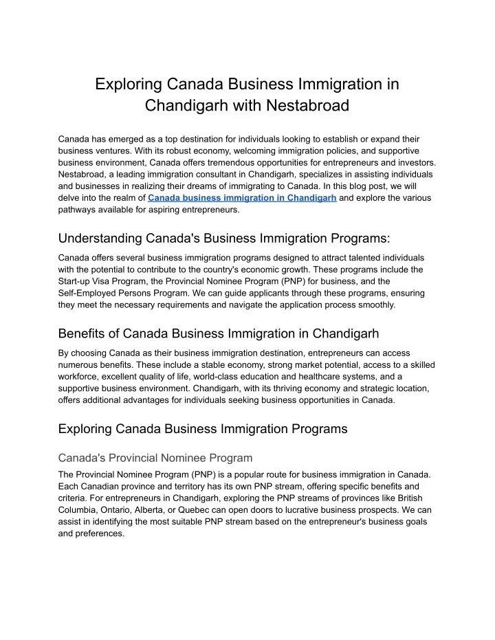 exploring canada business immigration