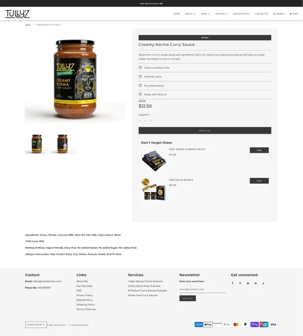 Buy Creamy Korma Curry Sauce Online in Australia & Tullyz Kitchen