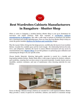 Best Wardrobes Cabinets Manufacturers in Bangalore - Shutter Shop