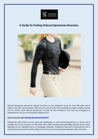A Guide To Finding Tailored Sportsman Breeches