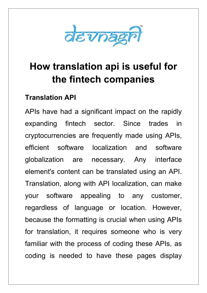 how translation api is useful for the fintech