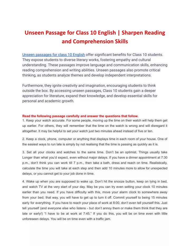 unseen passage for class 10 english sharpen