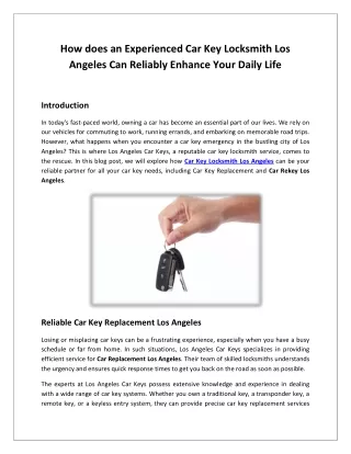 Los Angeles Car Keys - Emergency Car Key Replacement Los Angeles