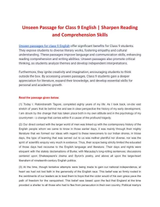 unseen passage for class 9 english sharpen