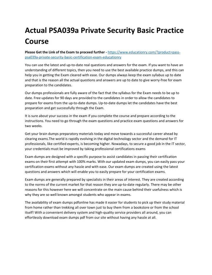 actual psa039a private security basic practice