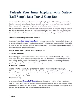 Unleash Your Inner Explorer with Nature Buff Soap's Best Travel Soap Bar