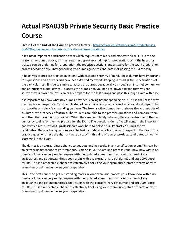 actual psa039b private security basic practice