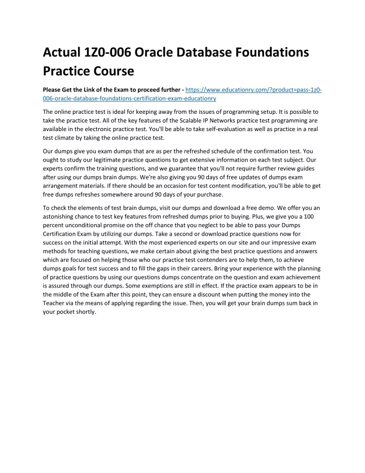 actual 1z0 006 oracle database foundations