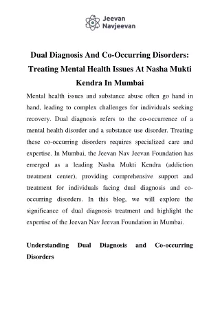 dual diagnosis and co occurring disorders
