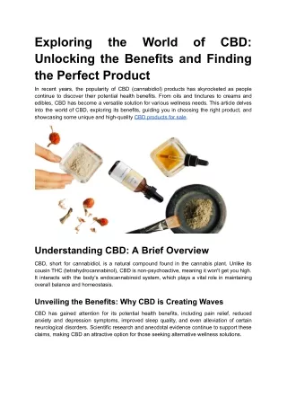 Exploring the World of CBD_ Unlocking the Benefits and Finding the Perfect Product