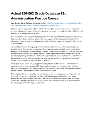actual 1z0 062 oracle database 12c administration