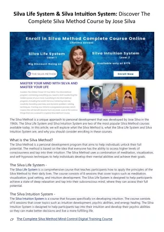 Silva Life System & Silva Intuition System - The Complete Silva Method Course by Jose Silva (PDF)