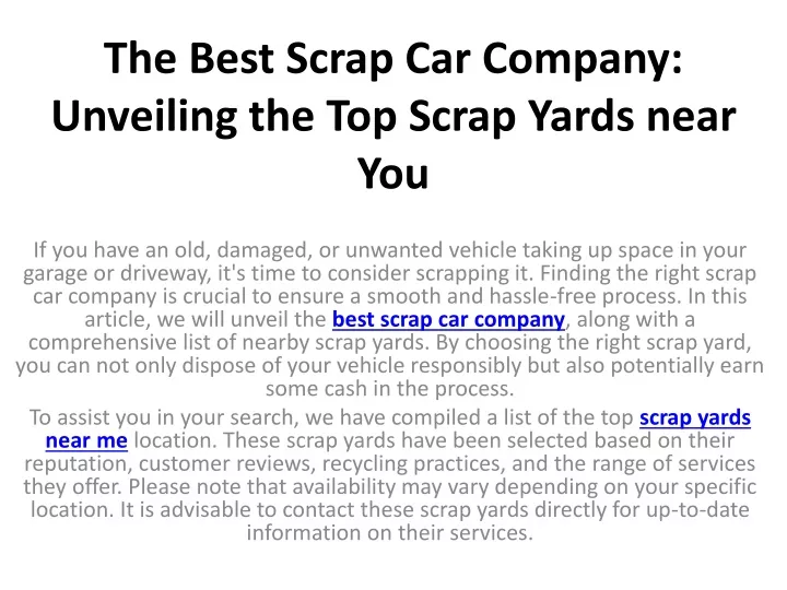 the best scrap car company unveiling the top scrap yards near you