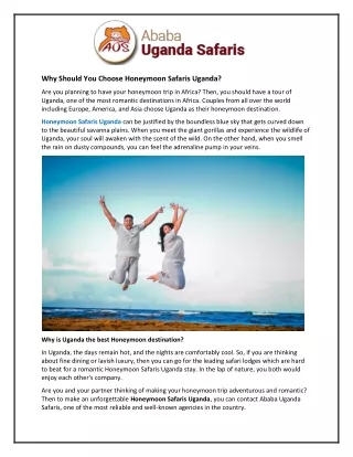 why should you choose honeymoon safaris uganda