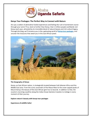 Kenya Tour Packages: The Perfect Way to Connect with Nature
