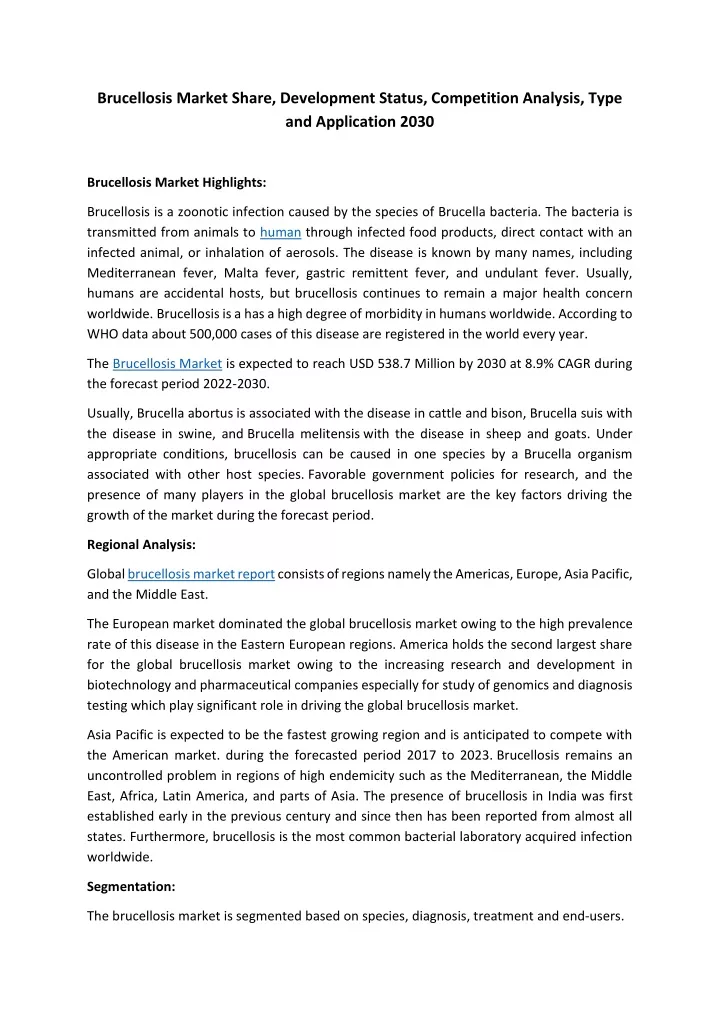 brucellosis market share development status